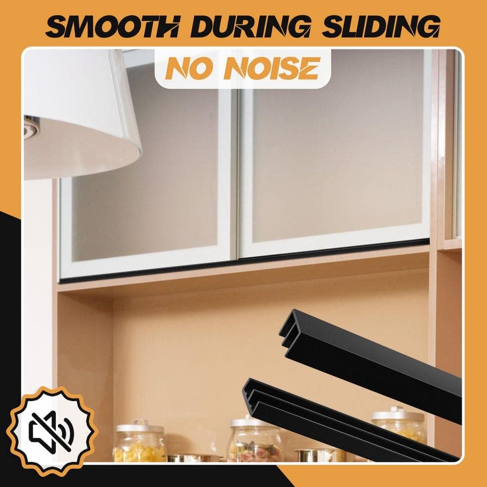 Wudkey 4 Sets Plastic Sliding Black Sliding Door Track Set for Sliding Cabinets Doors, Easy Quick Installation (3)