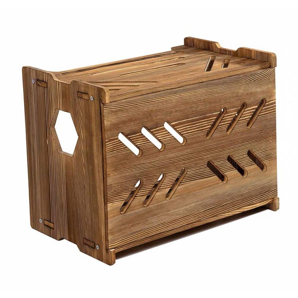Ahfiwaso Solid Wood Projector Shelf Router Projector Stand Storage Box Cover Cable Management Rustic Brown (1)