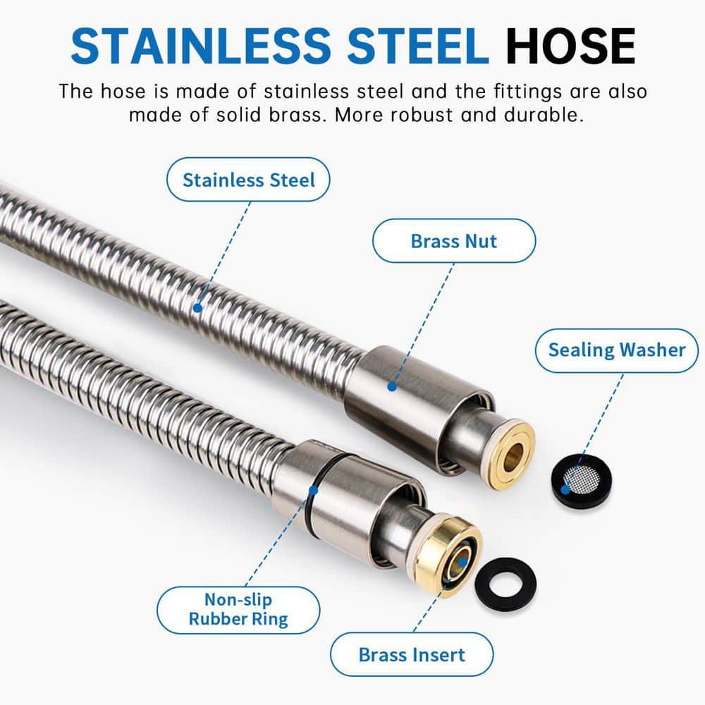 Helhom Brushed Nickel Shower Head Holder with Stainless Steel Hose, Adjustable Arm Mount, Handheld Shower Head Replacement (2)