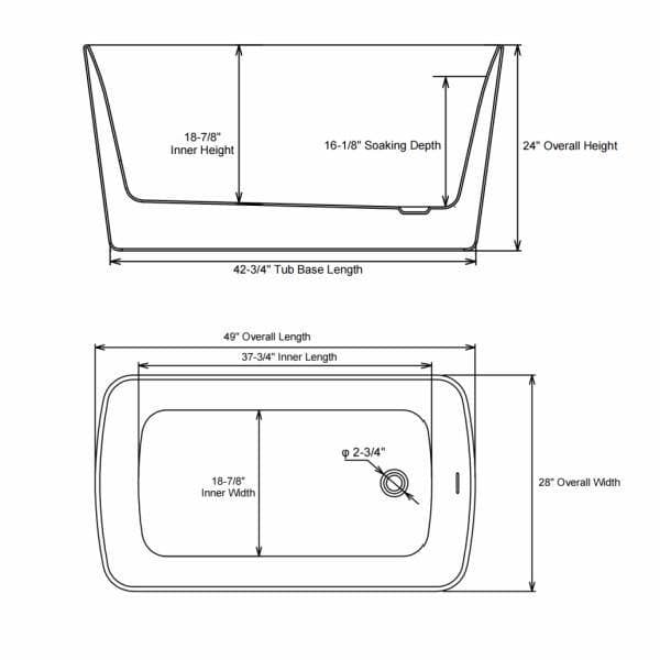 cadeninc 49 in. x 28 in. Acrylic Square Freestanding Soaking Bathtubin Glossy Black with Chrome Overflow and Drain (2)