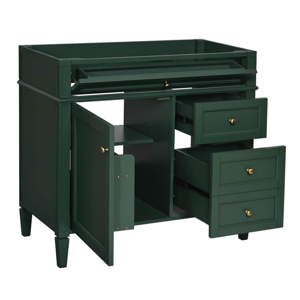Unbranded Modern 36 in. Bath Vanity Cabinet without Top in Green with 2-Drawers and a Tip-out Drawer (Not Include Basin Sink) (2)