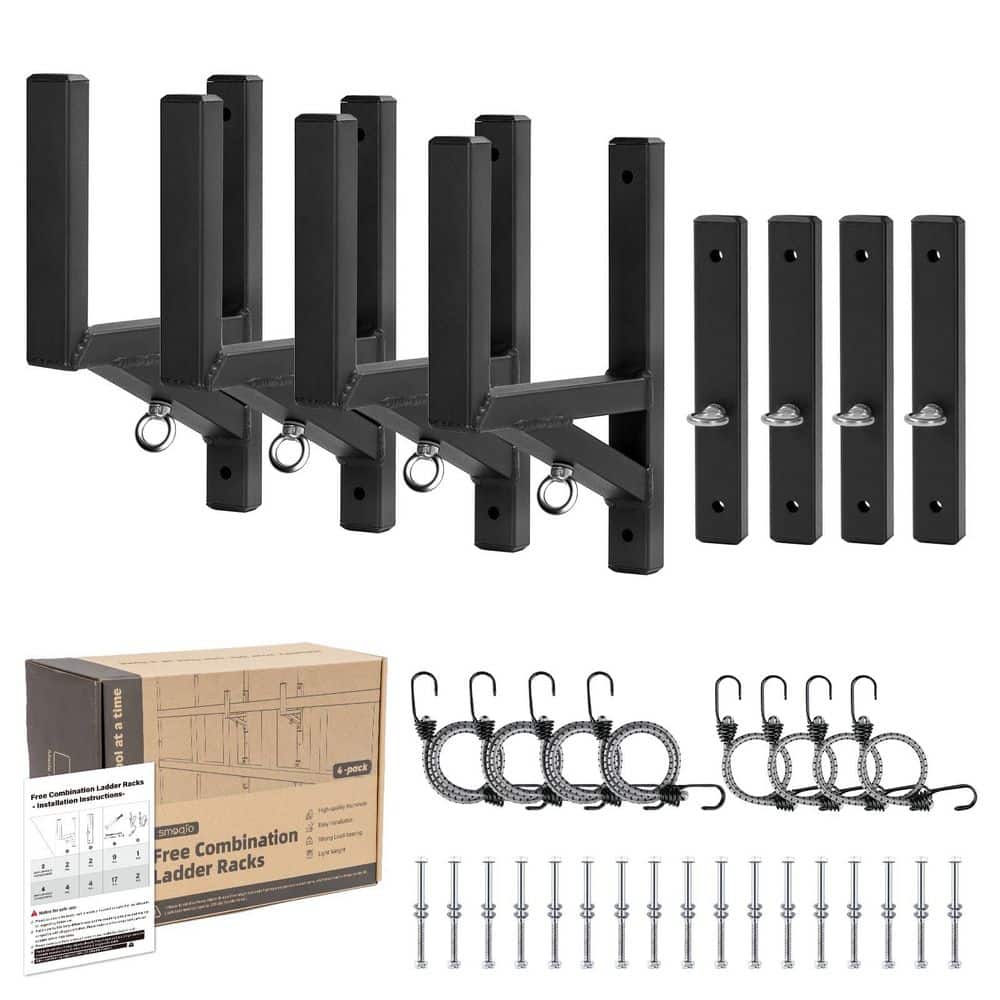 Helhom Black Aluminum Trailer Ladder Rack, 4 Racks Enclosed Trailer Ladder Rack, 400 lb. Capacity, Cargo Trailer Ladder Rack (1)