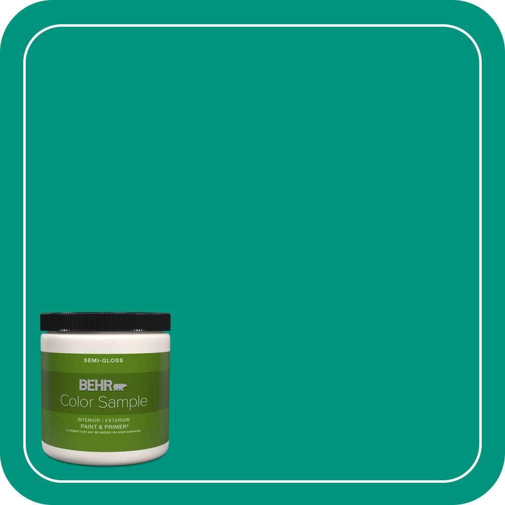 BEHR PREMIUM PLUS 8 oz. #S-G-480 Aqua Waters Semi-Gloss Interior/Exterior Paint & Primer Color Sample