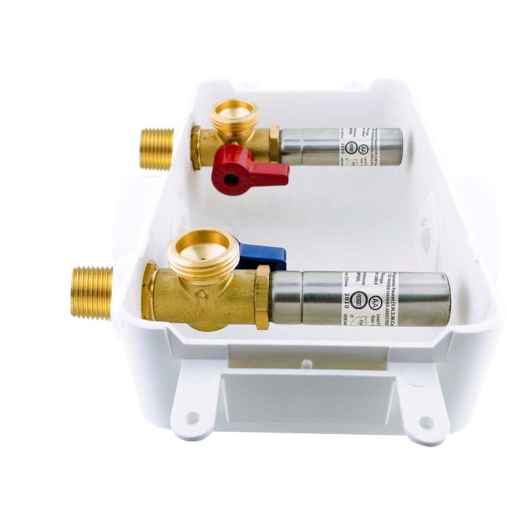 Dyconn 1/2 in. Sweat x 3/4 in. MHT Brass Washing Machine Valves with Outlet Box and Water Hammer (3)