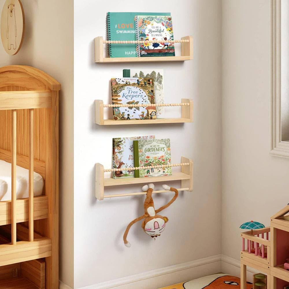 Numhew Boho 3.94 in. W x 3.94 in. H x 15.8 in. D Pine Rectangular Shelf in Beige,(Set of 3) Wall Floating Shelves for Kids Room (2)