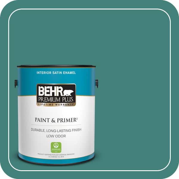 BEHR PREMIUM PLUS 1 gal. #M450-6 Bubble Turquoise Semi-Gloss Enamel Low Odor Interior Paint & Primer (4)