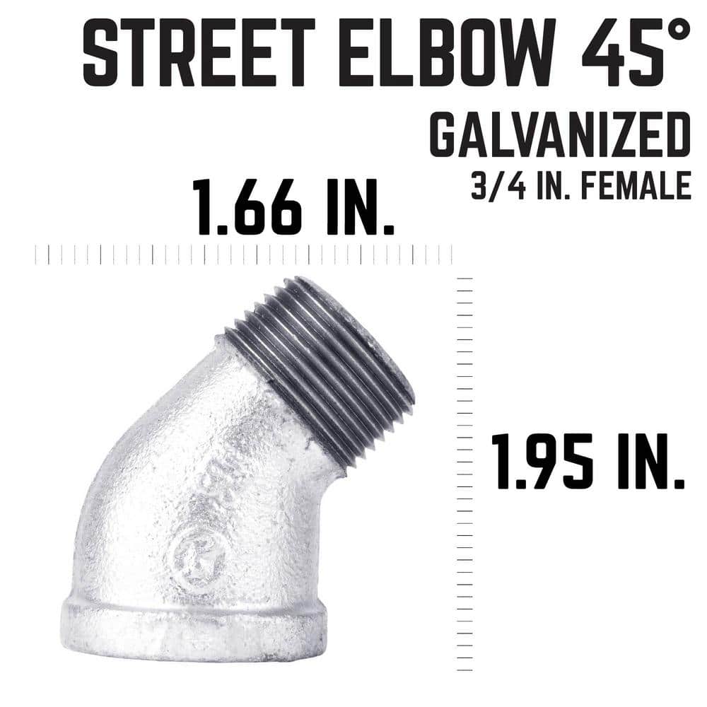 PIPE DECOR 3/4 in. Galvanized Iron 45-Degree FPT MPT Street Elbow Fitting (2)