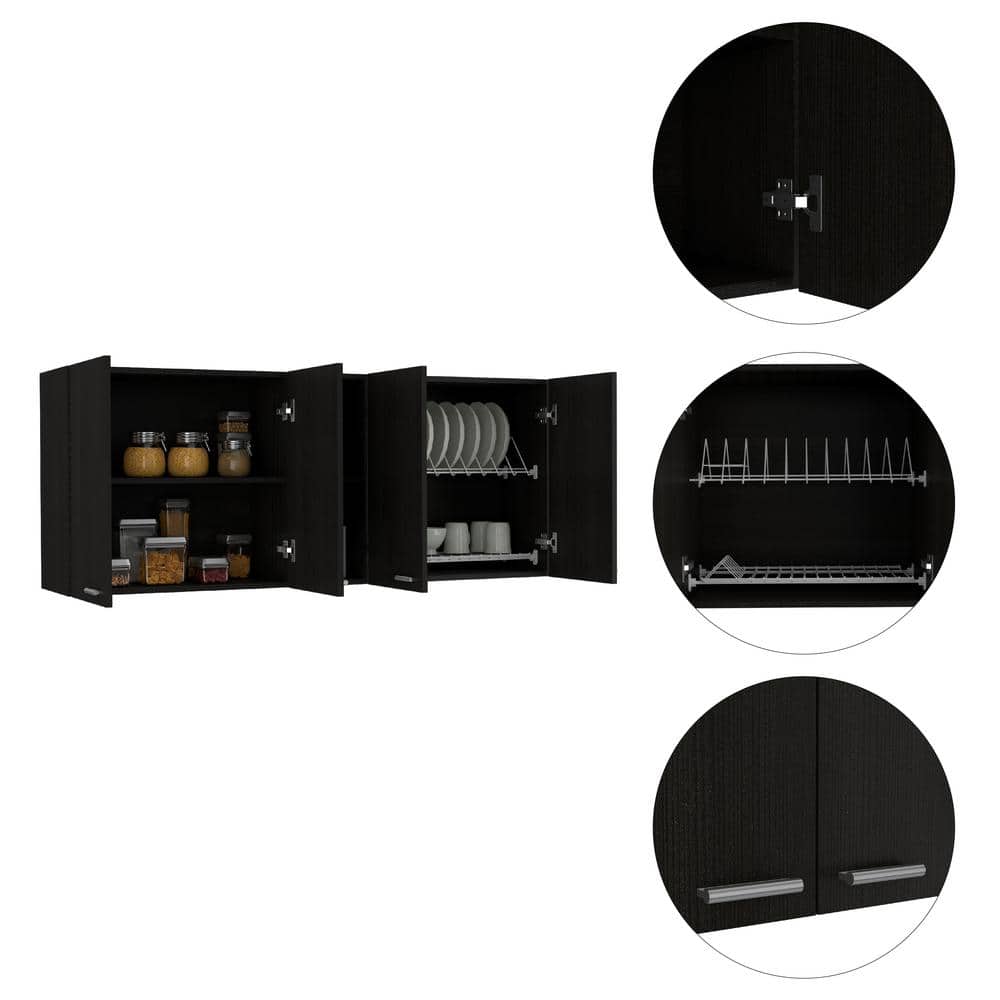 Anqtovp 59.05 in. W x 12.40 in. D x 23.62 in. H Bathroom Storage Wall Cabinet in Black (3)