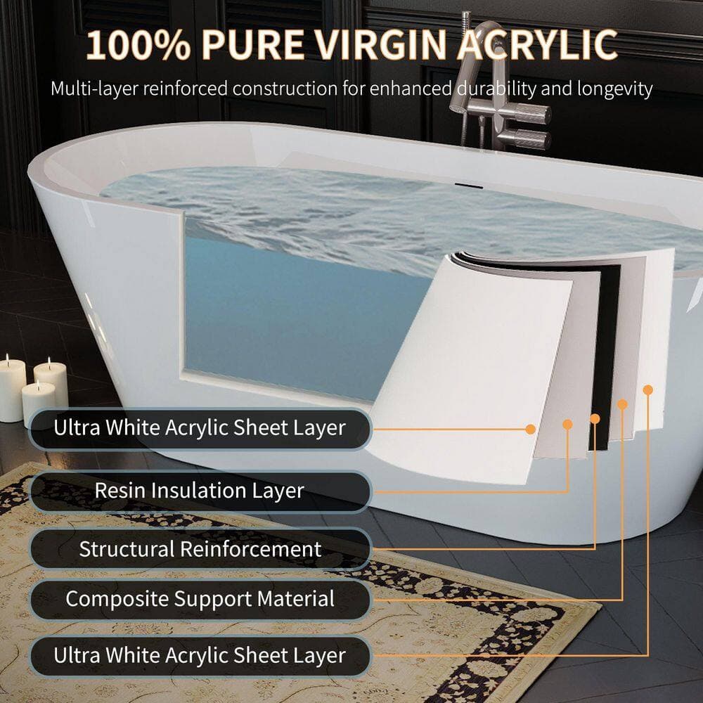 Aionor 31.1 in. Acrylic Double Ended Soaking Bathtub with Chrome Overflow and Drain Included (3)
