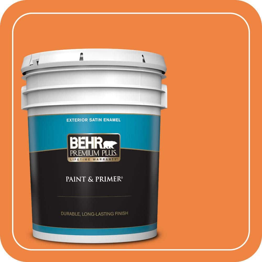 BEHR PREMIUM PLUS 5 gal. #P220-7 Construction Zone Satin Enamel Exterior Paint & Primer
