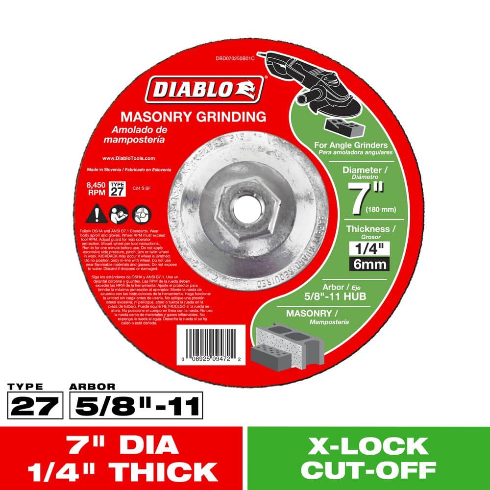 DIABLO 7 in. x 1/4 in. x 5/8 in. 11 Arbor Masonry Grinding Disc with Type 27 Depressed Center Hub (1)