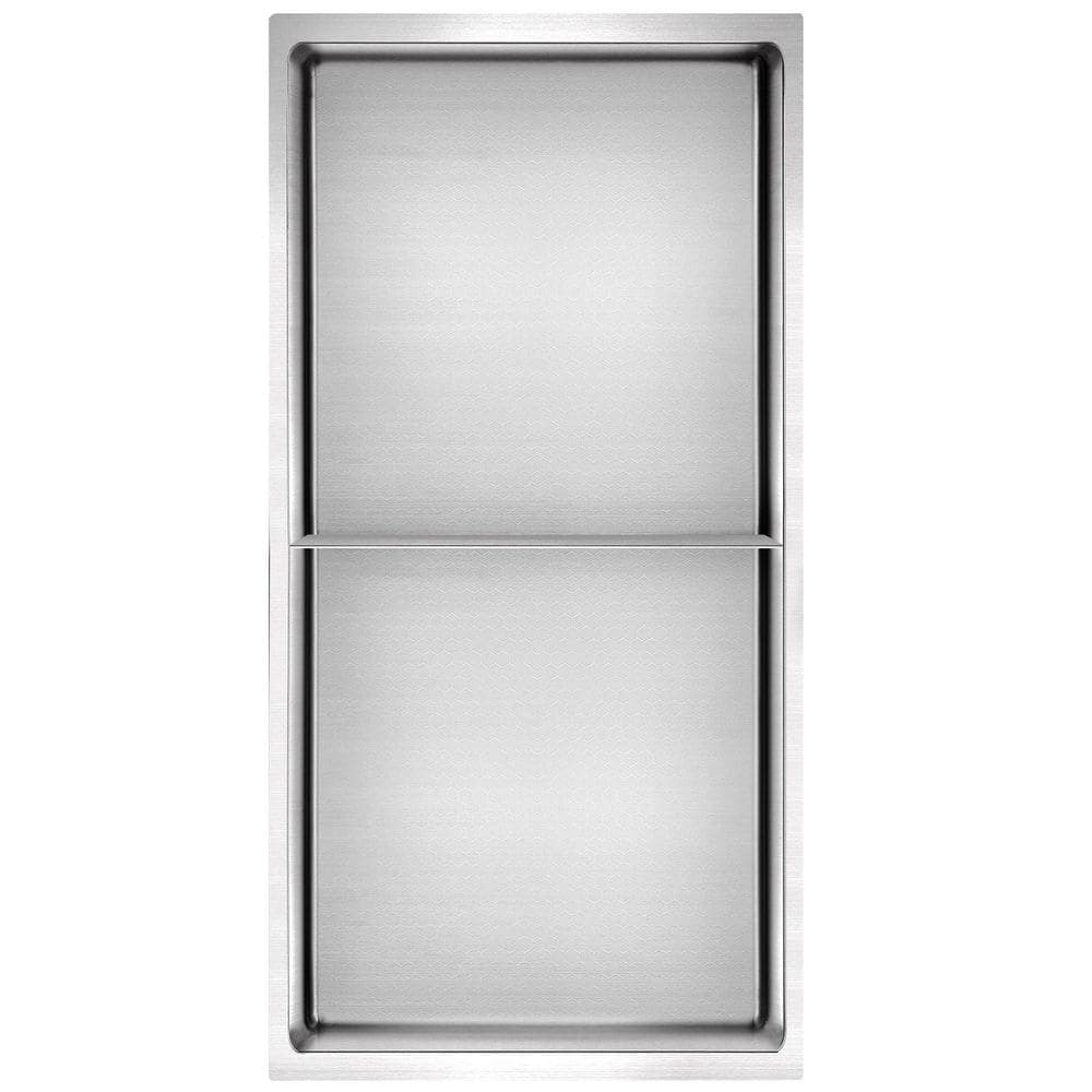 AKDY HEX 12 in. W x 24 in. H x 4 in. D Double Shelf Bathroom Shower Wall Niche in Brushed Stainless Steel (2)