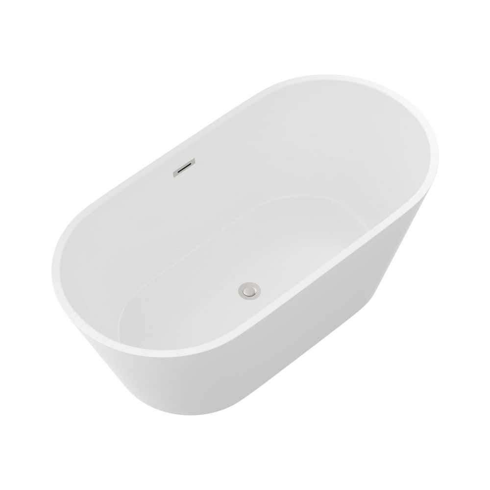 WELLFOR 59 in. x 29.5 in. Soaking Bathtub with Center Drain in Gloss White with Chrome Overflow and Pop-Up Drain (2)