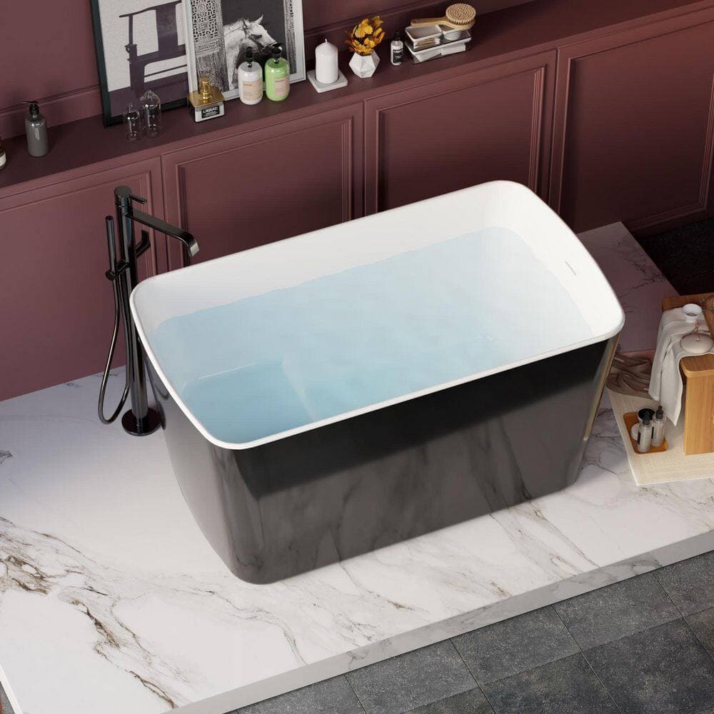 LIVACA 49.02 in. x 27.95 in. Japanese Soaking Acrylic Freestanding Bathtub with Chrome Overflow and Drain in Glossy Black (2)