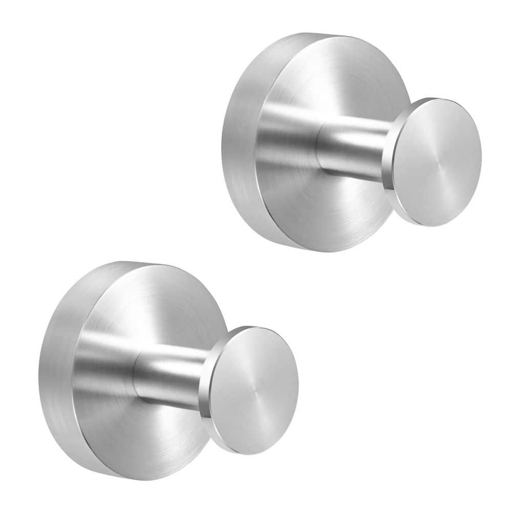 Unbranded J-Hook Hook Type 2-Pack Brushed Nickel SUS304 Stainless Steel Round Robe Hook Towel Hook Wall-Mounted Screw-Installed (1)