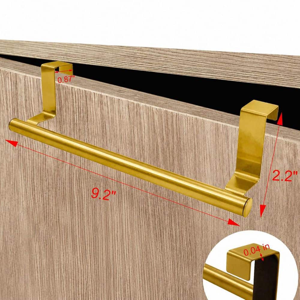 KHKFY Stainless Steel Over Cabinet Door Towel Bar 9 in Gold Tone 2 Pack for Kitchen Bath - Towel Holder Set (2)