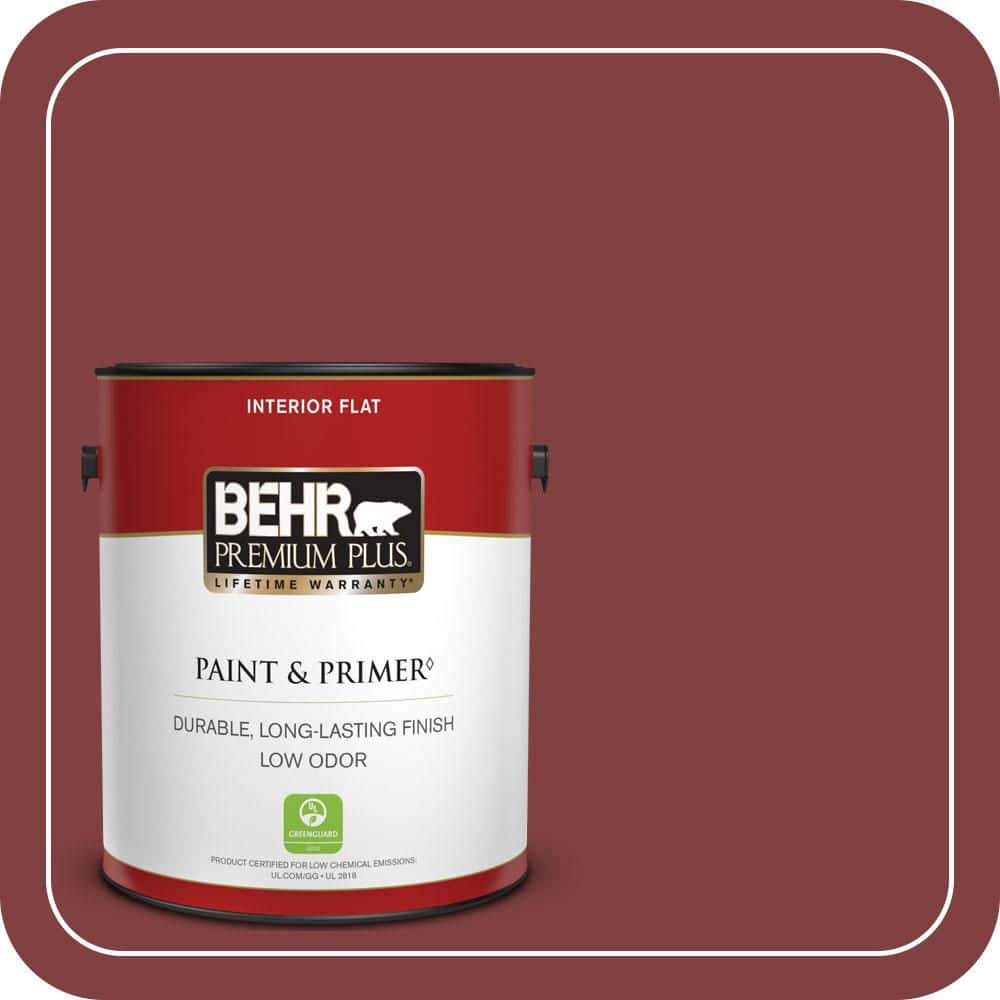 BEHR PREMIUM PLUS 1 gal. #S-H-130 Red Red Wine Flat Low Odor Interior Paint & Primer