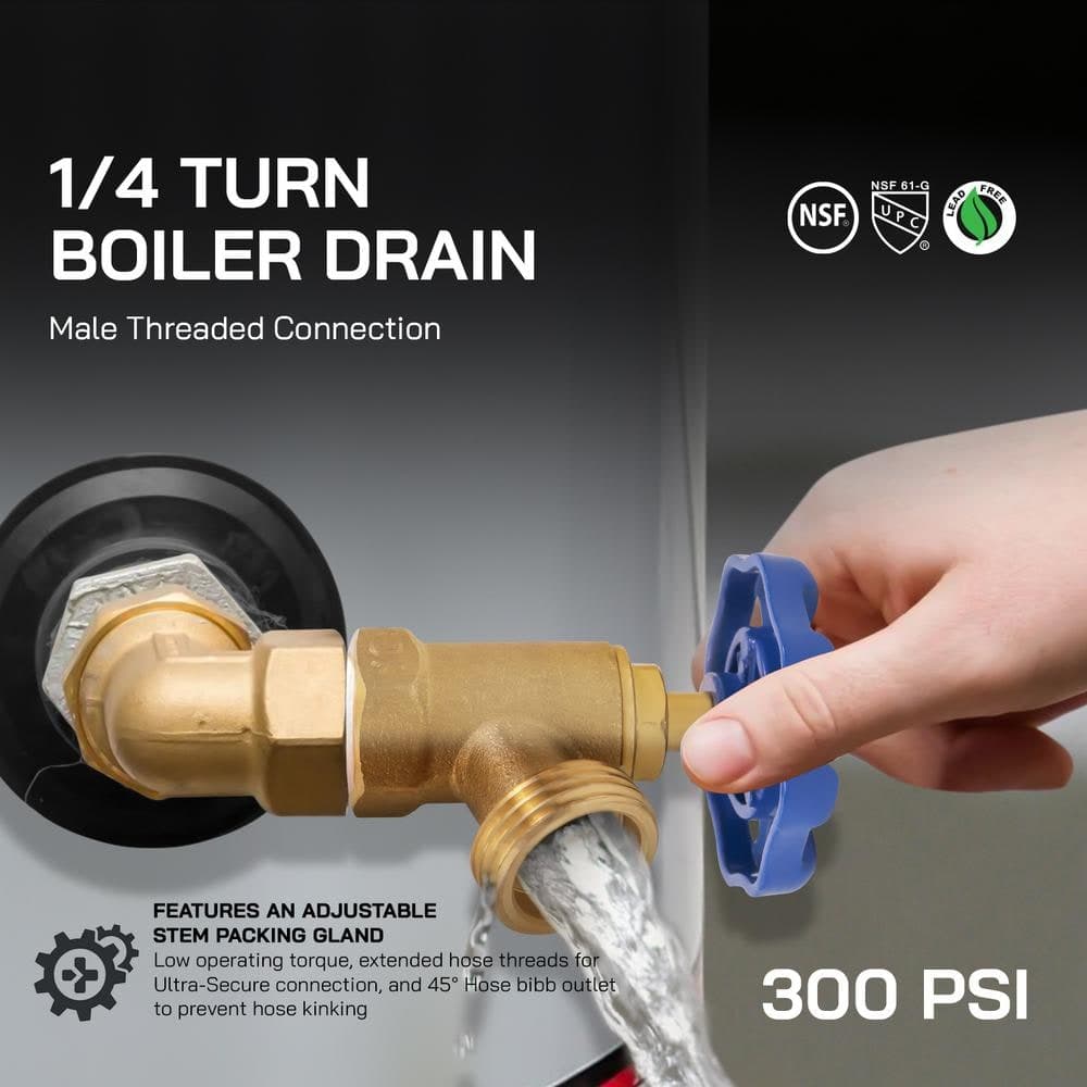 PLUMBFLEX 3/4 in. MIP x Hose Boiler Drain Valve Brass 1/4 Turn (2)