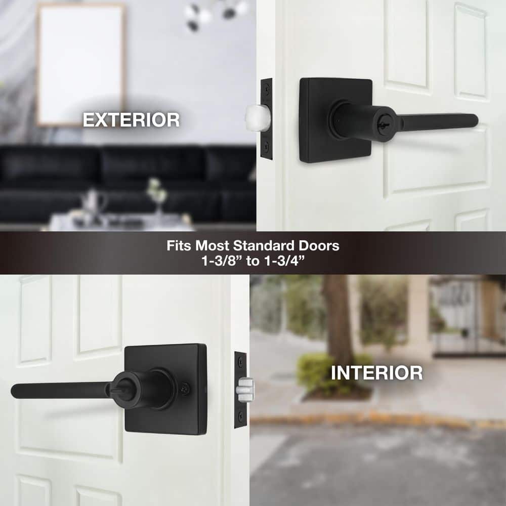 Defiant Tonebridge Matte Black Keyed Entry Door Handle with Square Rose (4)
