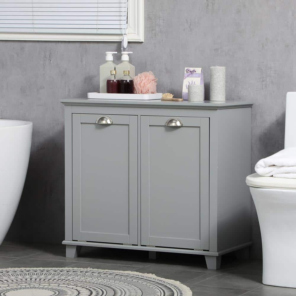 Lycvki 30 in. W x 15.75 in. D x 27.5 in. H Gray Linen Cabinet with Two-Compartment Tilt-Out Hamper (2)