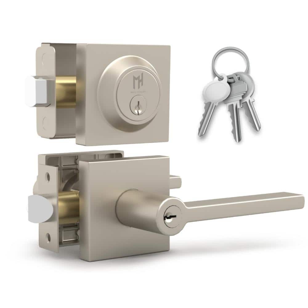 Mega Handles Prime Entrance Combo Entry Lever Door Handle Deadbolt Lock Key Combo - Satin Nickel (1)