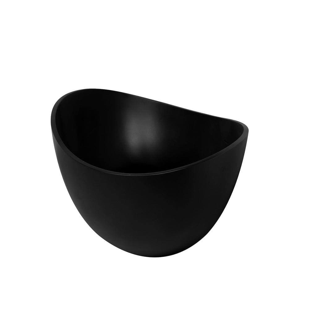 Adrinfly 63 in. L x 37.40 in. W Oval Freestanding Soaking Bathtub Solid Surface with Center Drain in Matte Black (2)