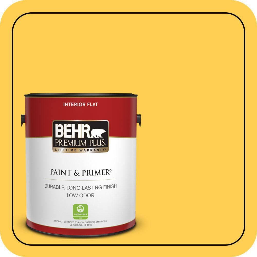BEHR PREMIUM PLUS #330B-6 Lemon Sorbet Flat Interior/Exterior Paint & Primer Color Sample (1)