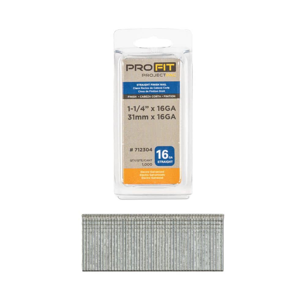 PRO-FIT 1-1/4 in. x 16GA Straight Electrogalvanized Collated Finish Nails (1000-Per Box) (1)