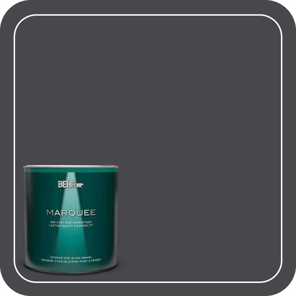 BEHR MARQUEE 1 qt. #N490-7 Ink Black One-Coat Hide Semi-Gloss Enamel Interior Paint & Primer