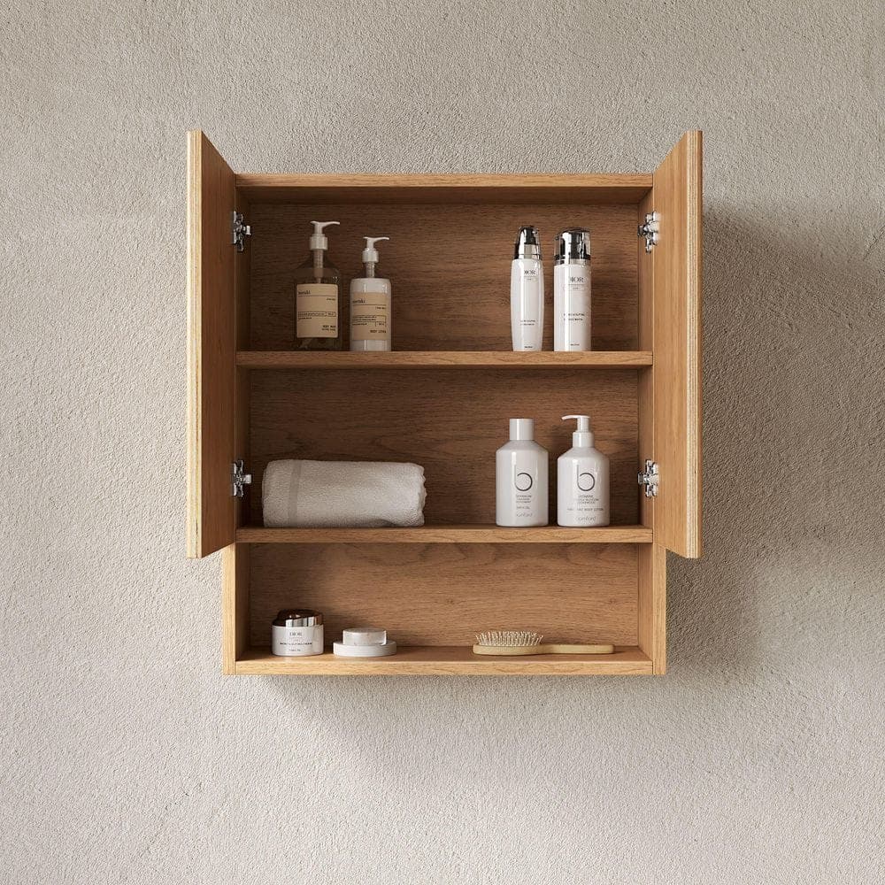 Liviza 26 in. W x 7.87 in. D x 30 in. H Plywood Bathroom Storage Wall Cabinet in Natural Wood with Soft Close Doors, Open Shelf (3)