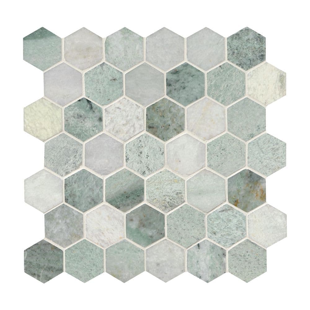 MSI Icelandic Green 2 in. Hexagon 12 in. x 12 in. x 0.38 in. Polished Marble Mesh-Mounted Tile (0.98 sq. ft./Each) (1)