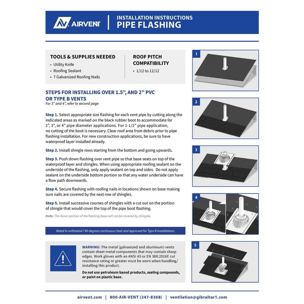 Gibraltar Building Products 15.42 in. x 12 in. Plastic Pipe Boot Flashing with 1-1/4 in. x 4 in. Adjustable Diameter (2)