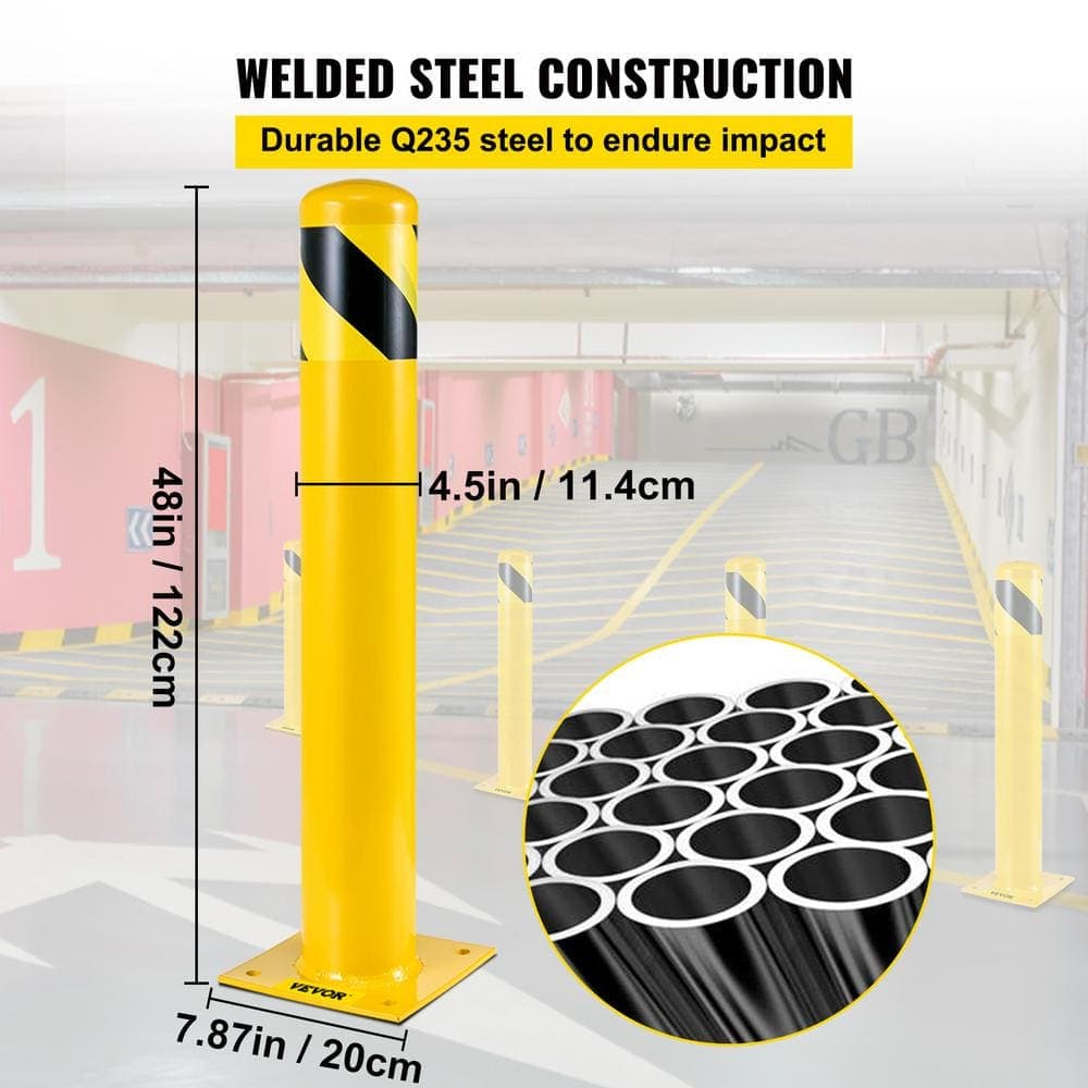 VEVOR Safety Bollard 48 in. H Bollard Post 4.5 in. Dia Steel Pipe Safety Safety Bollard with 8 Anchor Bolts (3)