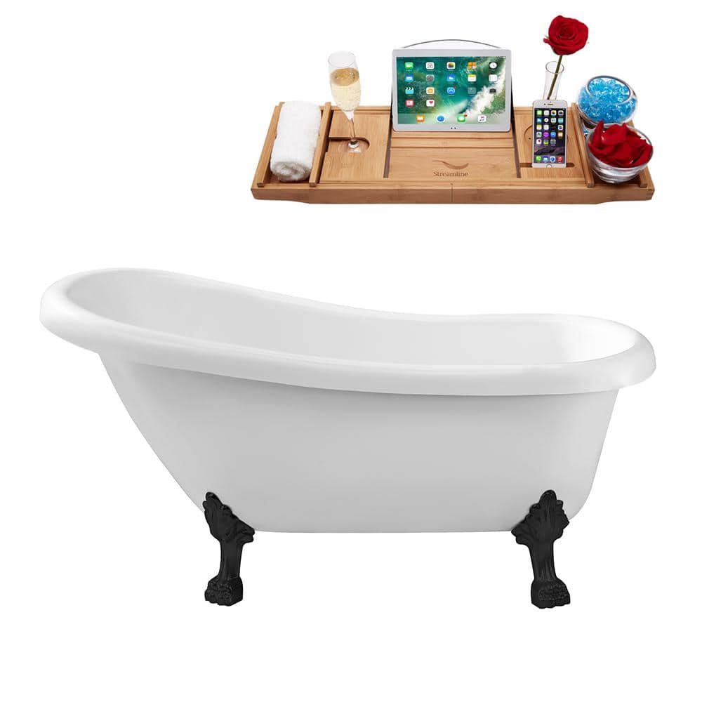Streamline 61 in. Acrylic Clawfoot Non-Whirlpool Bathtub in Glossy White With Matte Black Clawfeet And Matte Black Drain (1)