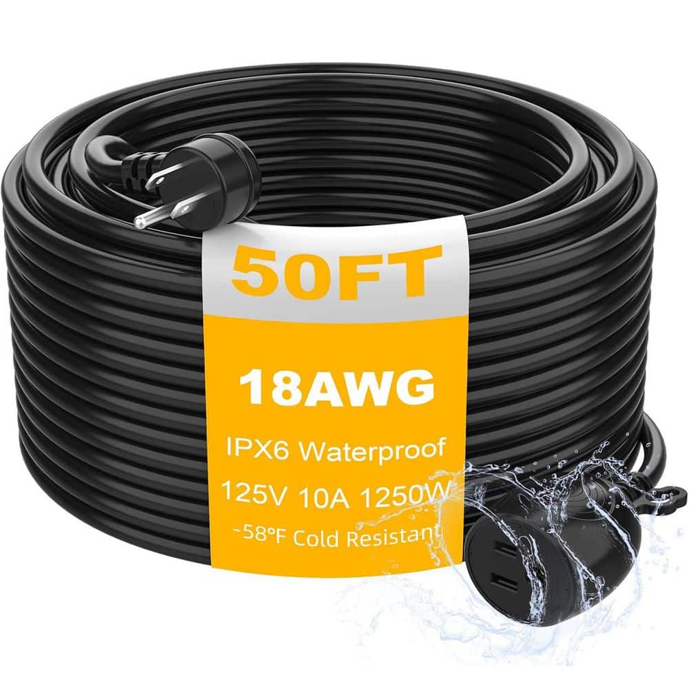 Lukyamzn 50 ft. 18AWG/3 Prong Heavy Duty IPX6 Waterproof Cold Weather Fireproof Extension Cord for Indoor/Outdoor Use (1)