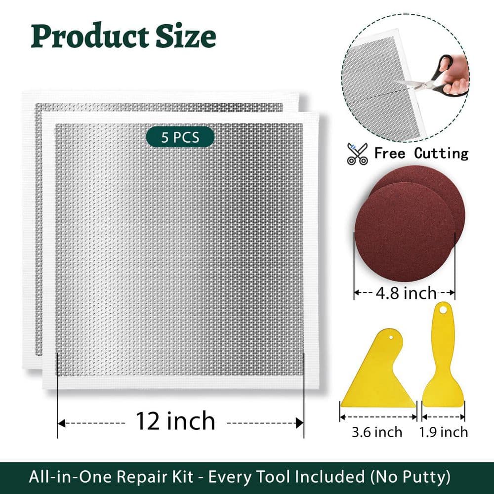 xinyoec Drywall Repair Kit, Drywall Patch Kit with 12 in. x 12 in. Self-Adhesive Mesh, Scraper and Sandpaper for Large Holes (2)