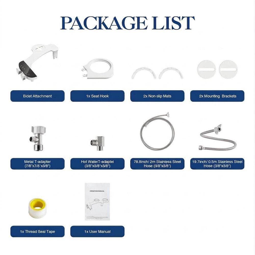 Anqtovp Non-Electric Bidet Attachment for Toilet Seat with Dual Retractable Nozzle, Adjustable Hot and Cold Water (3)