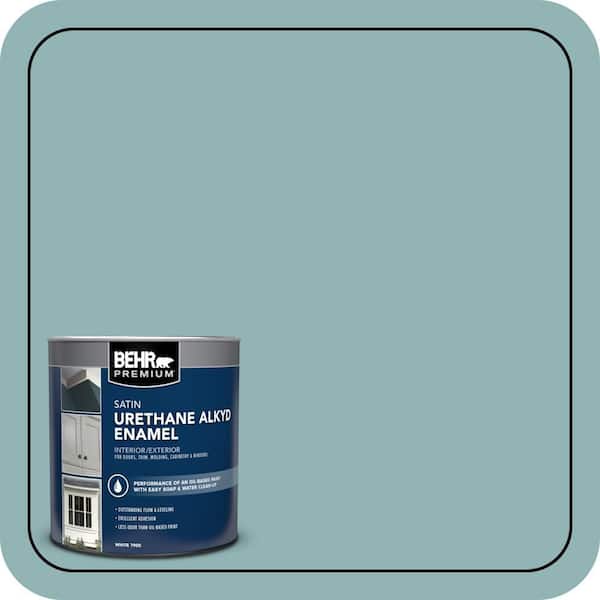 BEHR PREMIUM 1 qt. #BIC-24 Artful Aqua Satin Enamel Urethane Alkyd Interior/Exterior Paint (2)