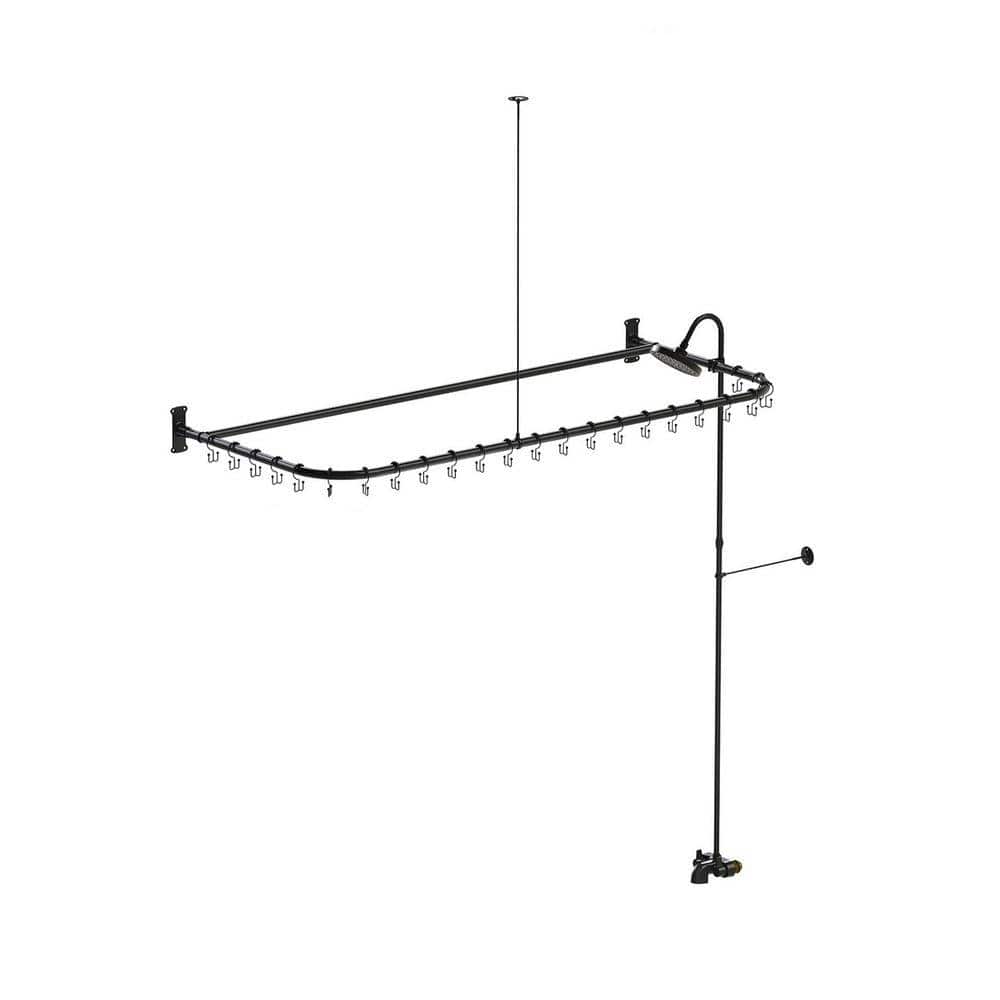 Unbranded Wall Mount Clawfoot Tub and Shower Faucet Set with Heavy Duty Matte Black D-Style Shower Rod Rainfall Head (1)