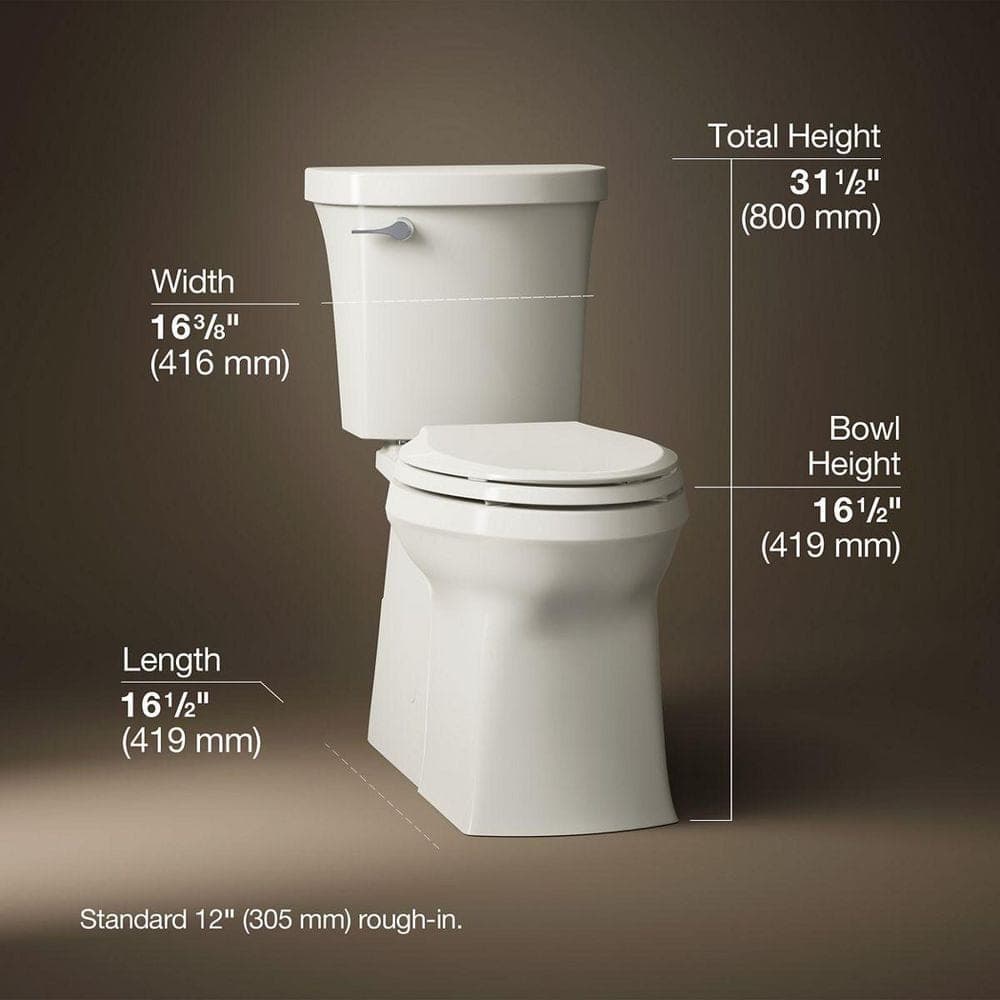 KOHLER Valiant 12 in. Rough In 2-Piece 1.28 GPF Single Flush Elongated Toilet in Biscuit Seat Included (2)