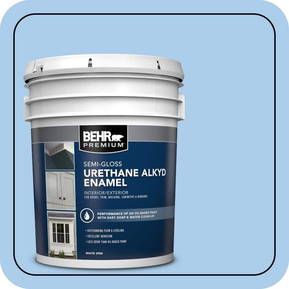 BEHR PREMIUM 5 gal. #P520-2 French Porcelain Urethane Alkyd Semi-Gloss Enamel Interior/Exterior Paint