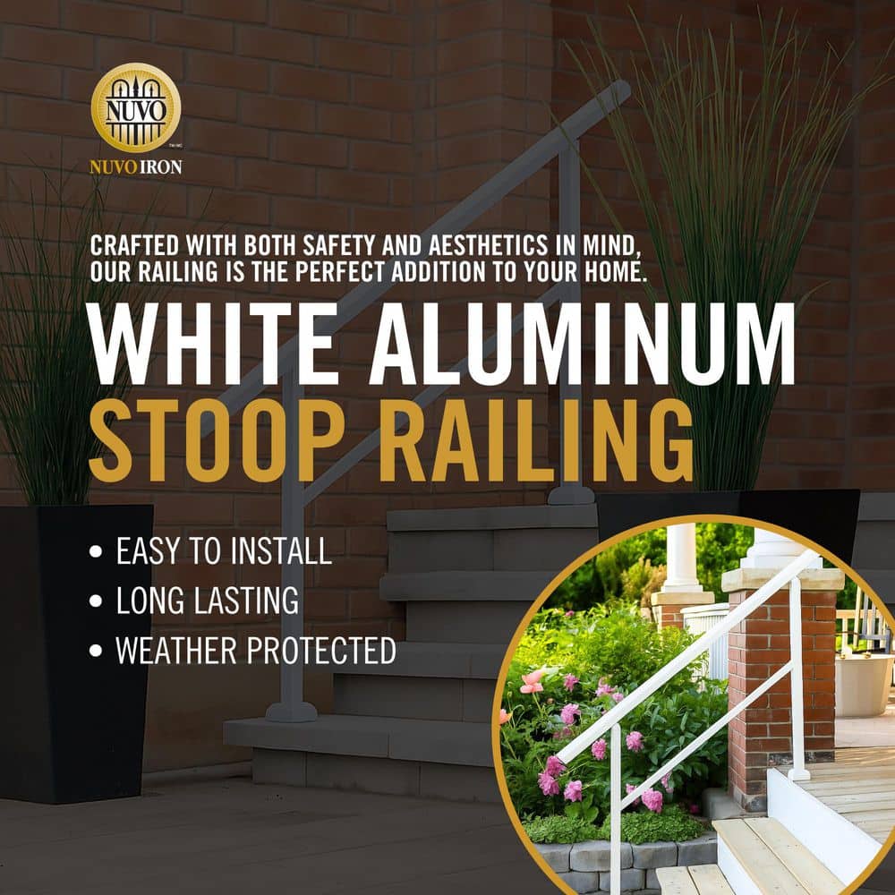 NUVO IRON 37 in. x 60 in. White Aluminum Stair Railing Kit for 4-5 Steps, Posts and Hand Railing Hardware Included (3)