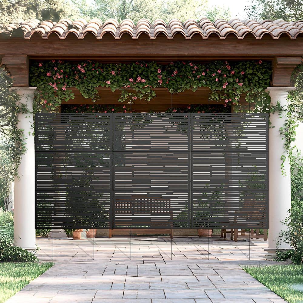 Lumioca 1-Piece 46.8 in. W x 71.37 in. H Black Metal Outdoor Screen Decorative Art Panel (2)