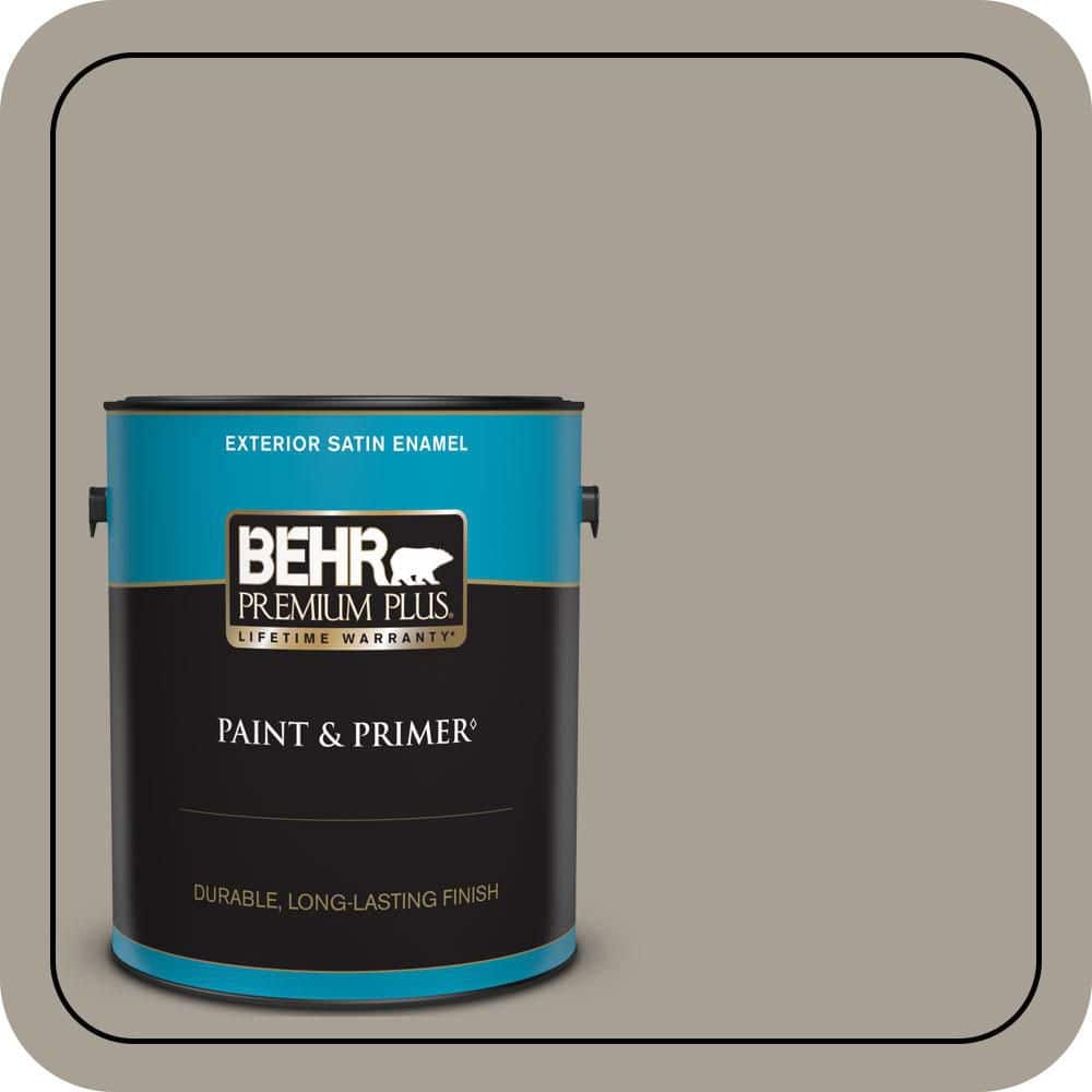 BEHR PREMIUM PLUS 1 gal. #PPU24-09 True Taupewood Satin Enamel Exterior Paint & Primer