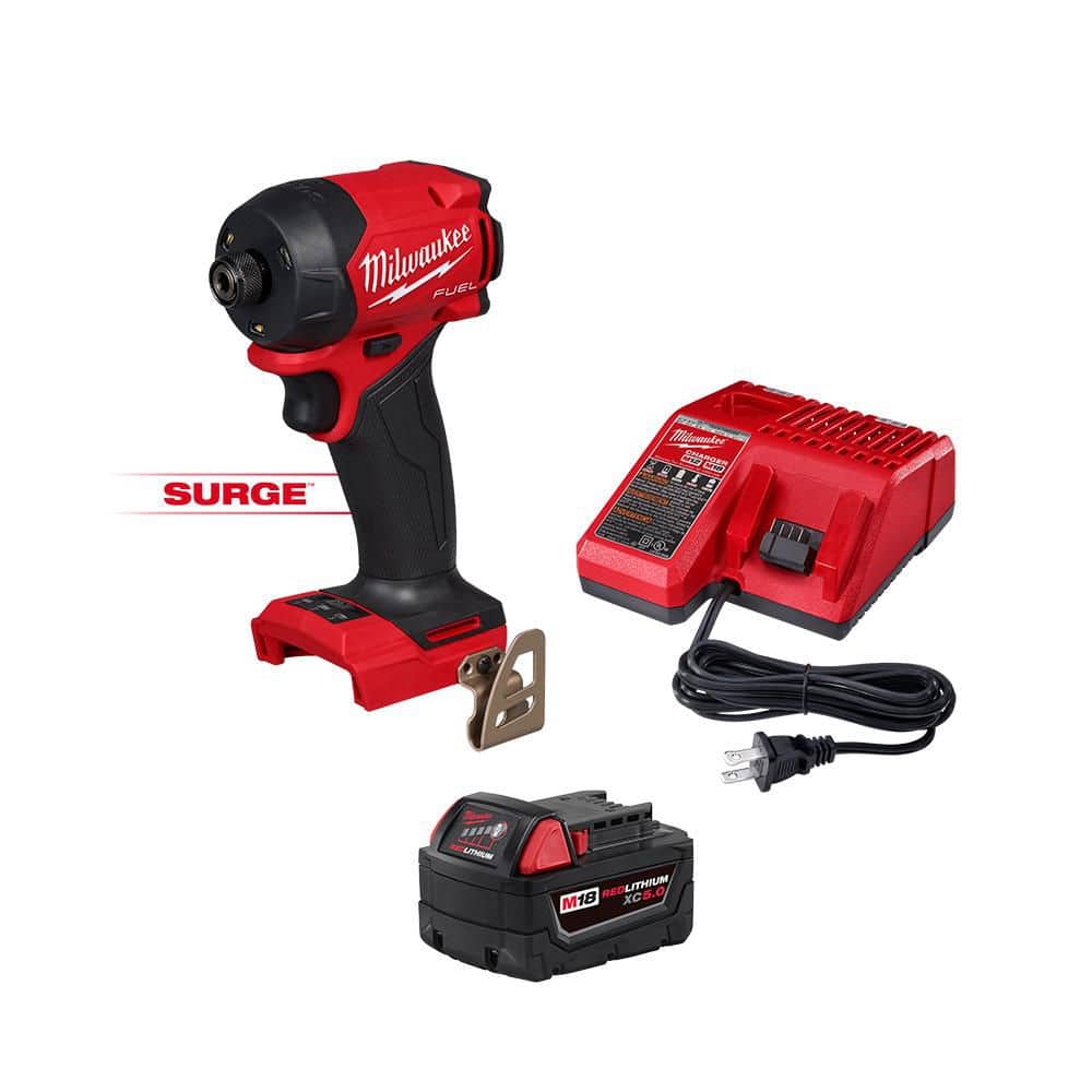 Milwaukee M18 FUEL SURGE 18V Lithium-Ion Brushless Cordless 1/4 in. Hex Impact Driver Kit with (1) 5.0 Ah Battery and Charger