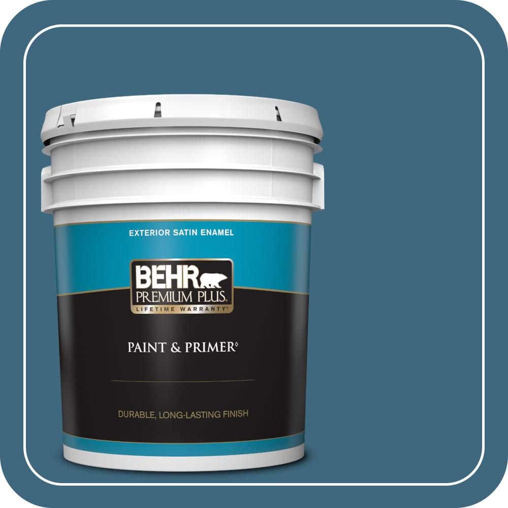 BEHR PREMIUM PLUS 5 gal. #MQ5-61 Ocean Storm Satin Enamel Exterior Paint & Primer