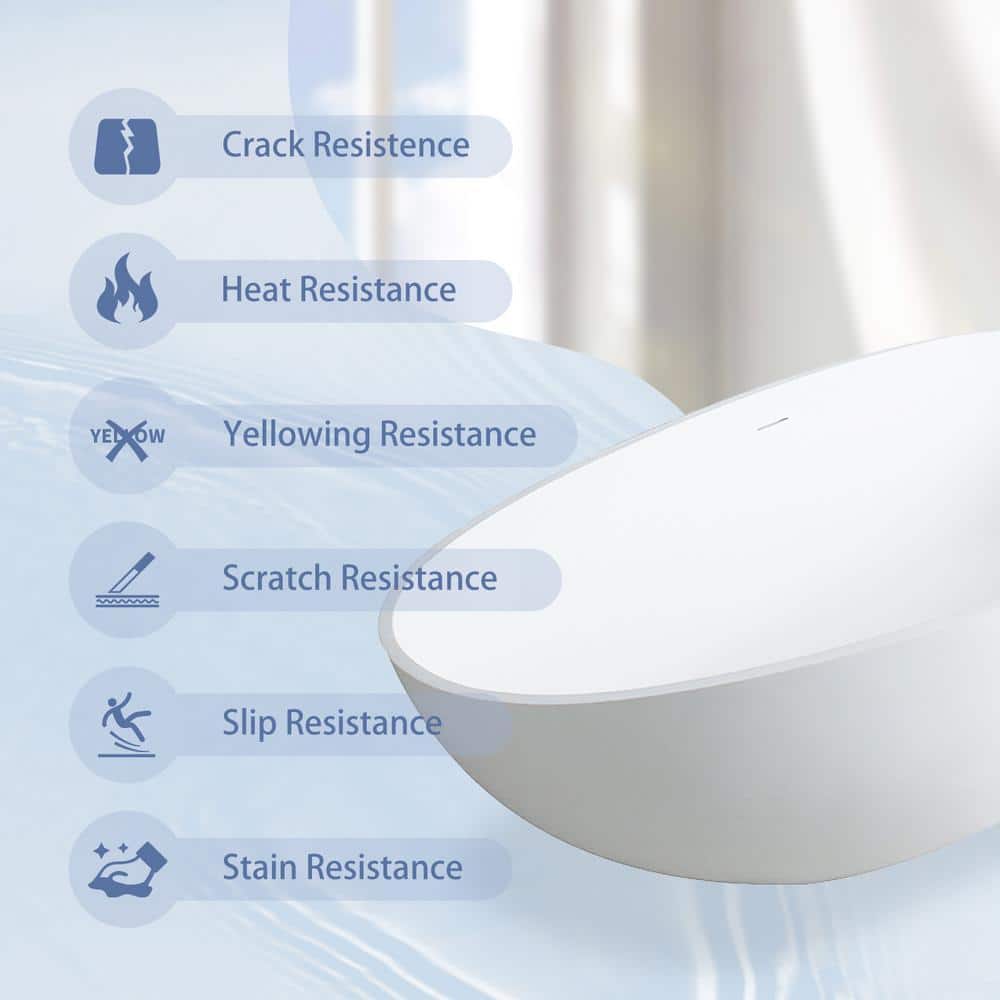 UPIKER Stone Resin Oval Flatbottom Non-Whirlpool Freestanding Bathtub Soaking Tub Matte (2)