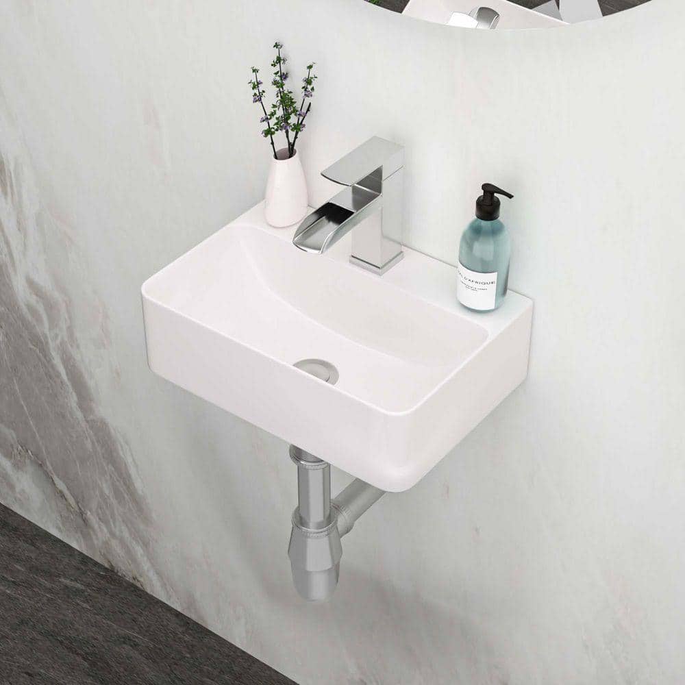 XUJMK 14.5 in. Wall-Mounted Rectangular Bathroom Ceramic Sink in White, 14.5 x 10 in. Wall Mount Bathroom Sink (2)