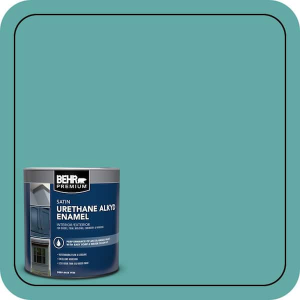 BEHR PREMIUM 1 qt. #500D-5 Teal Zeal Satin Enamel Urethane Alkyd Interior/Exterior Paint (2)