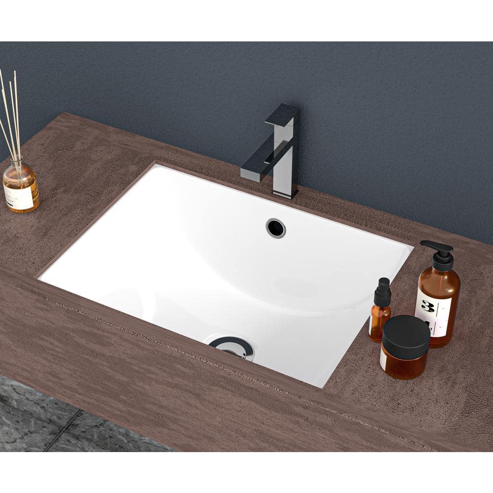 Tahanbath 21 in. x14 in. White Ceramic Rectangular Undermount Bathroom Sink with Overflow (2)
